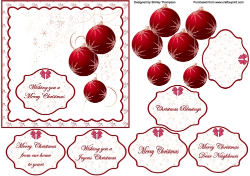 6 x 6 in red baubles card front