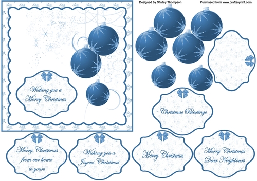 6 x 6 in blue baubles card front
