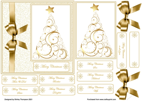 6 x 6 gold Christmas tree card front