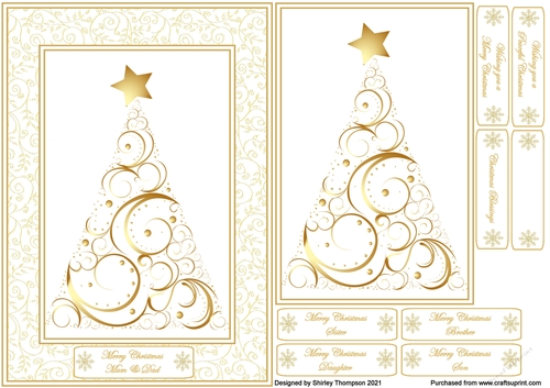 A5 gold Christmas tree card front