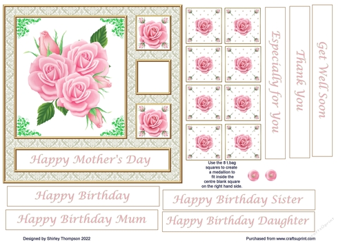 6 x 6 floral card topper with t.bag folded medallion
