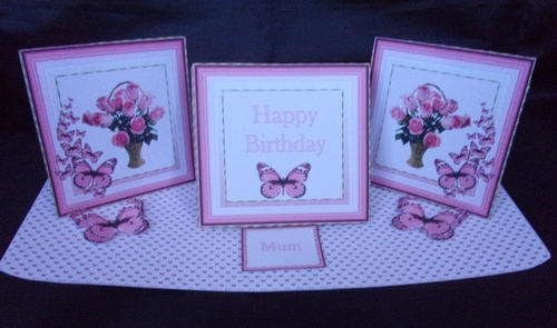 Butterflies and roses triple easel birthday card
