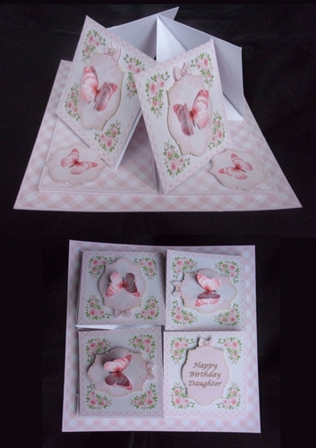 Pink roses & butterflies quad easel card