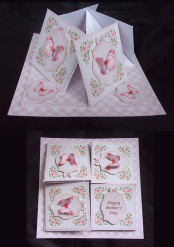 Pink roses & butterflies quad easel card