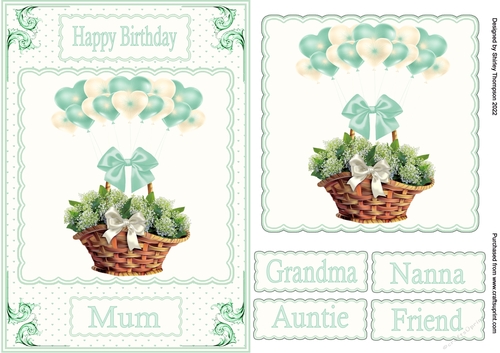 A5 balloons and flower basket quick card front
