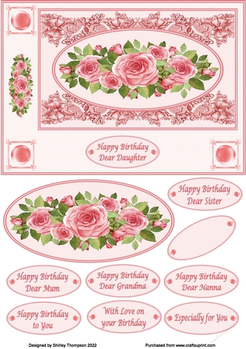 A5 pink roses quick card front