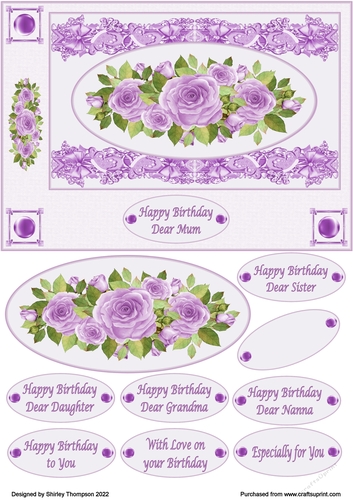 A5 purple roses quick card front