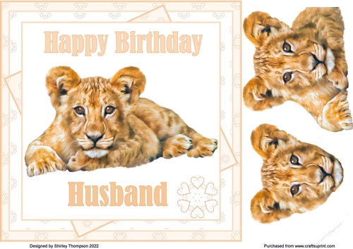 8 x 8 lion cub step by step card front (Husband)