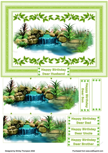 A5 step by step waterfall card front.