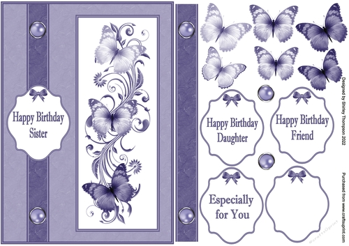 A5 butterflies step by step card front (Dark blue).