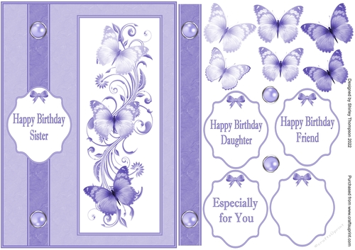 A5 butterflies step by step card front (Purple).