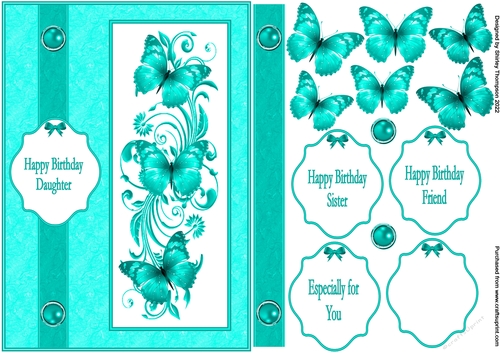 A5 butterflies step by step card front (Aqua).