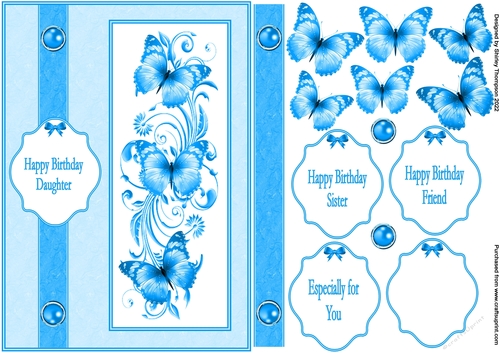 A5 butterflies step by step card front (Bright blue).