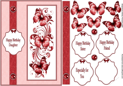 A5 butterflies step by step card front (Deep red).