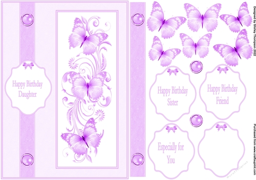A5 butterflies step by step card front (Lilac).