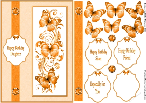 A5 butterflies step by step card front (Orange).