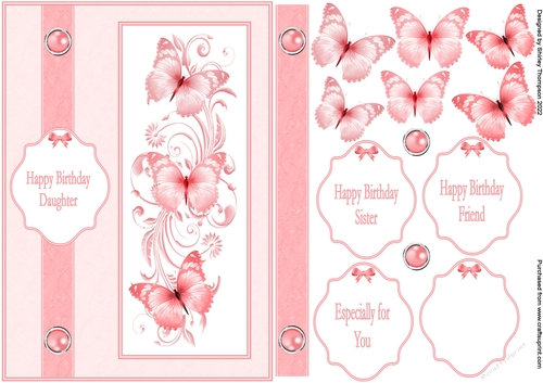 A5 butterflies step by step card front (Salmon pink).