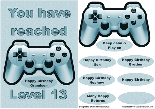 A5 13 year old gamer quick card front (Blue).