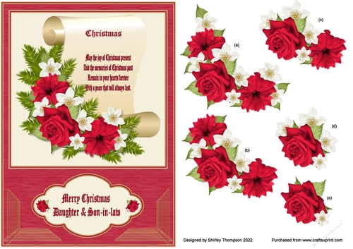 A5 festive scroll card front (Daughter & Son-in-law).