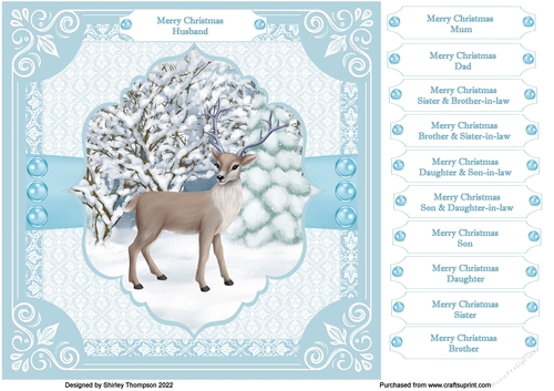 8 x 8 deer in fancy frame quick card front