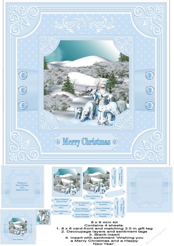 8 x 8 Father Christmas and animal friends card kit