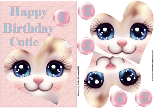 A5 cute kitten step by step card front.