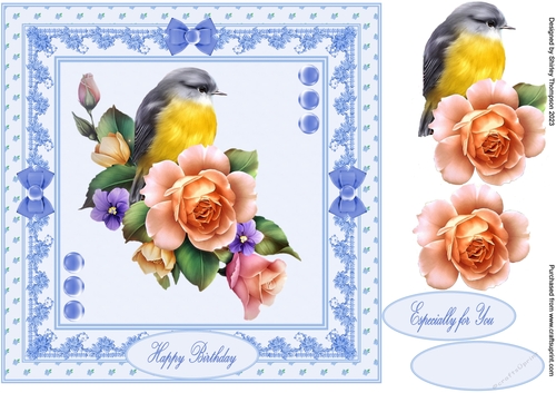 8 x 8 cute bird and flowers step by step card front