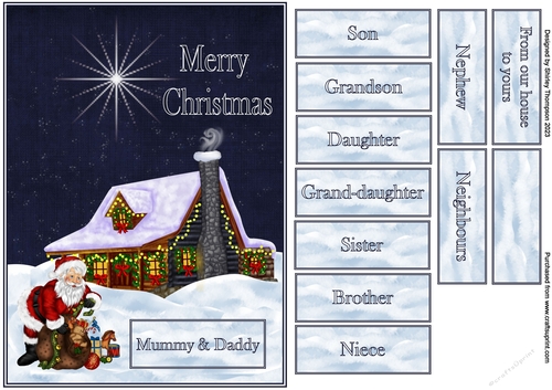 A5 Santa delivering presents quick card front