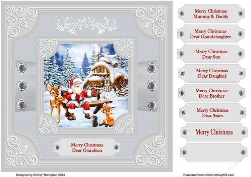 8 x 8 Santa & woodland friends quick card front.