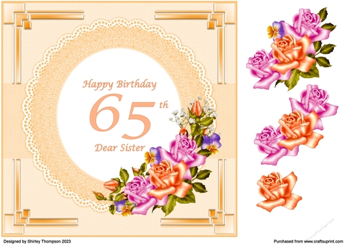 8 x 8 65th Birthday card front (Sister)