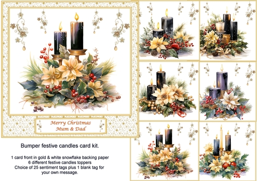Bumper kit of 7 in card front with festive candle toppers.