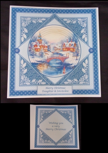 8 x 8 Christmas village step by step card front & matching insert