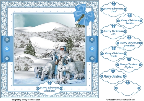 8 x 8 Santa with polar bears quick card front.