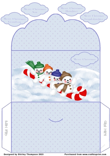 Blue sledding snowmen money wallet