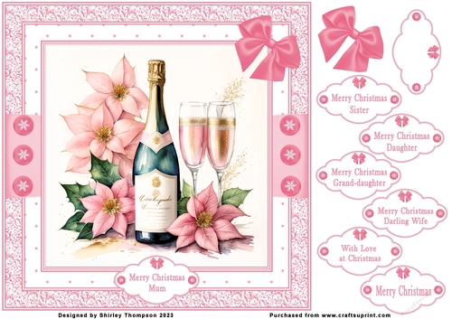 8 x 8 Champagne & poinsettia quick card front