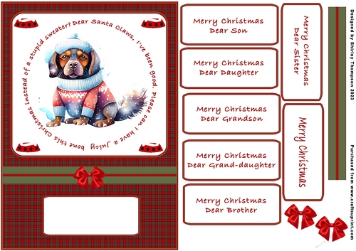 A5 cute dog in sweater quick card front.