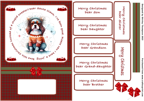 A5 cute dog in sweater quick card front.