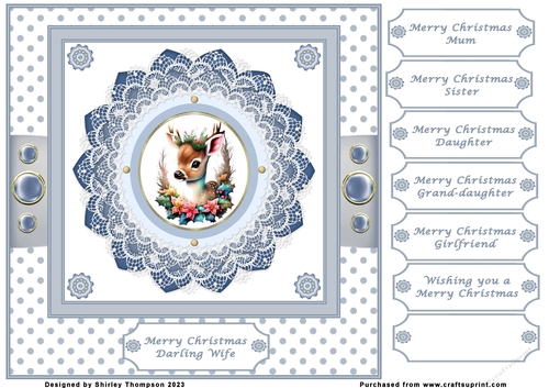 8 x 8 Christmas baby deer quick card front.