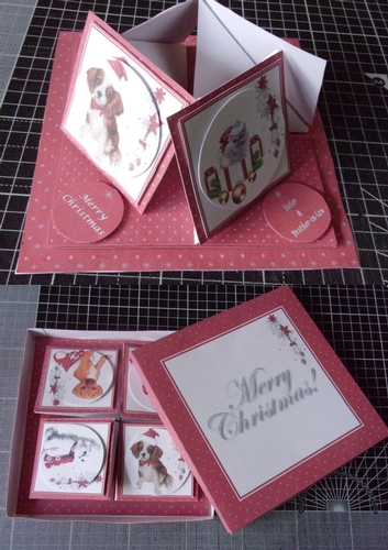 Cute pets quad easel card with gift box.