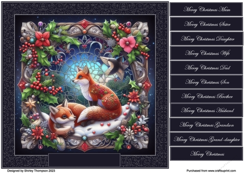 8 x 8 foxes stained glass quick card front.