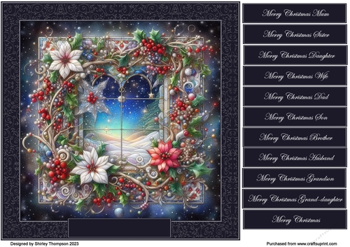 8 x 8 holly & poinsettia stained glass quick card front.
