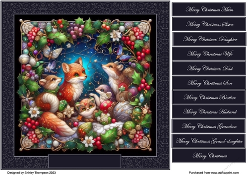 8 x 8 woodland creatures stained glass quick card front.