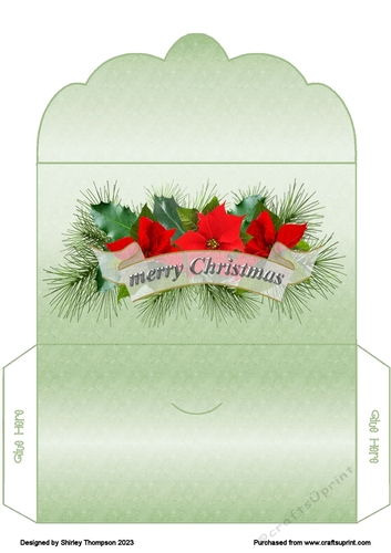 Merry Christmas poinsettia scalloped edged money wallet.