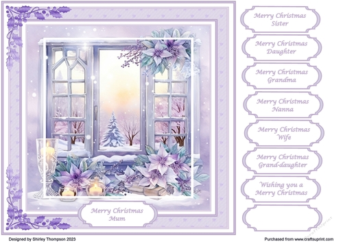 8 x 8 lilac winter window quick card front.