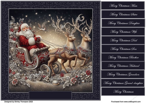 8 x 8 Santa in his sleigh quick card front.1