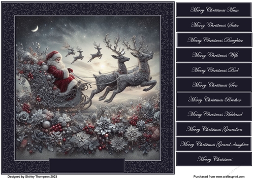 8 x 8 Santa in his sleigh quick card front.2