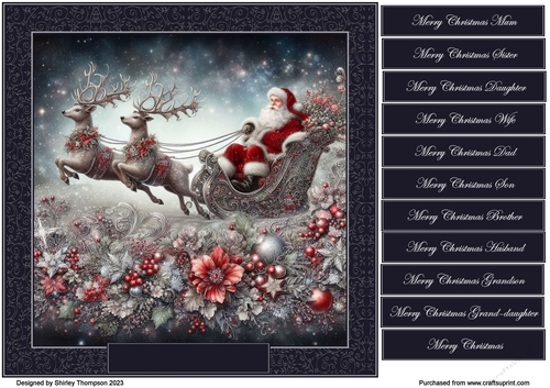 8 x 8 Santa in his sleigh quick card front.3