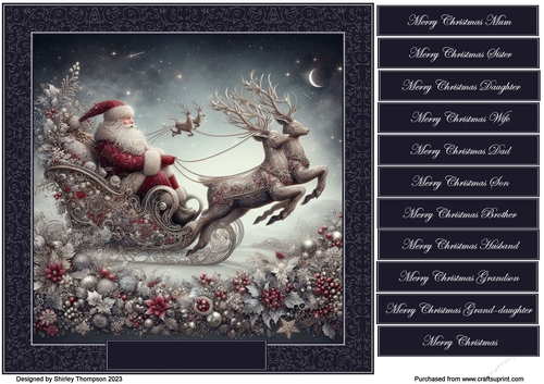 8 x 8 Santa in his sleigh quick card front.4