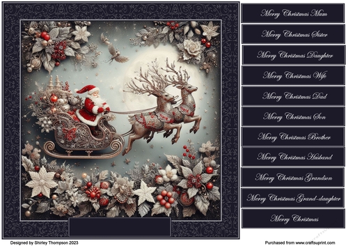 8 x 8 Santa in his sleigh quick card front.5