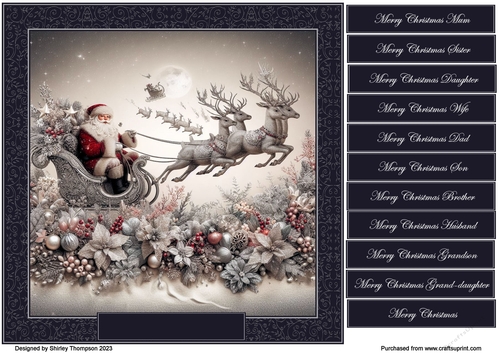 8 x 8 Santa in his sleigh quick card front.6
